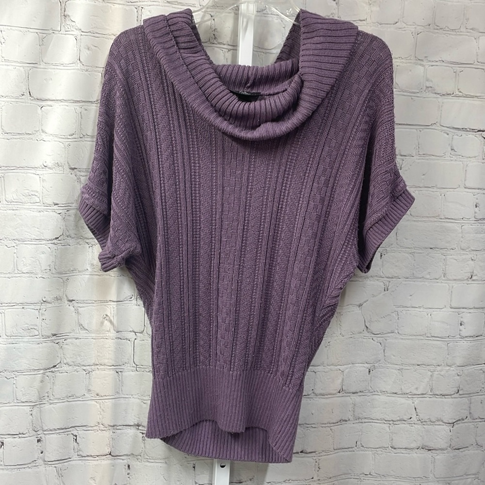 Byline Byer California purple cable knit short sleeve cowl neck sweater L